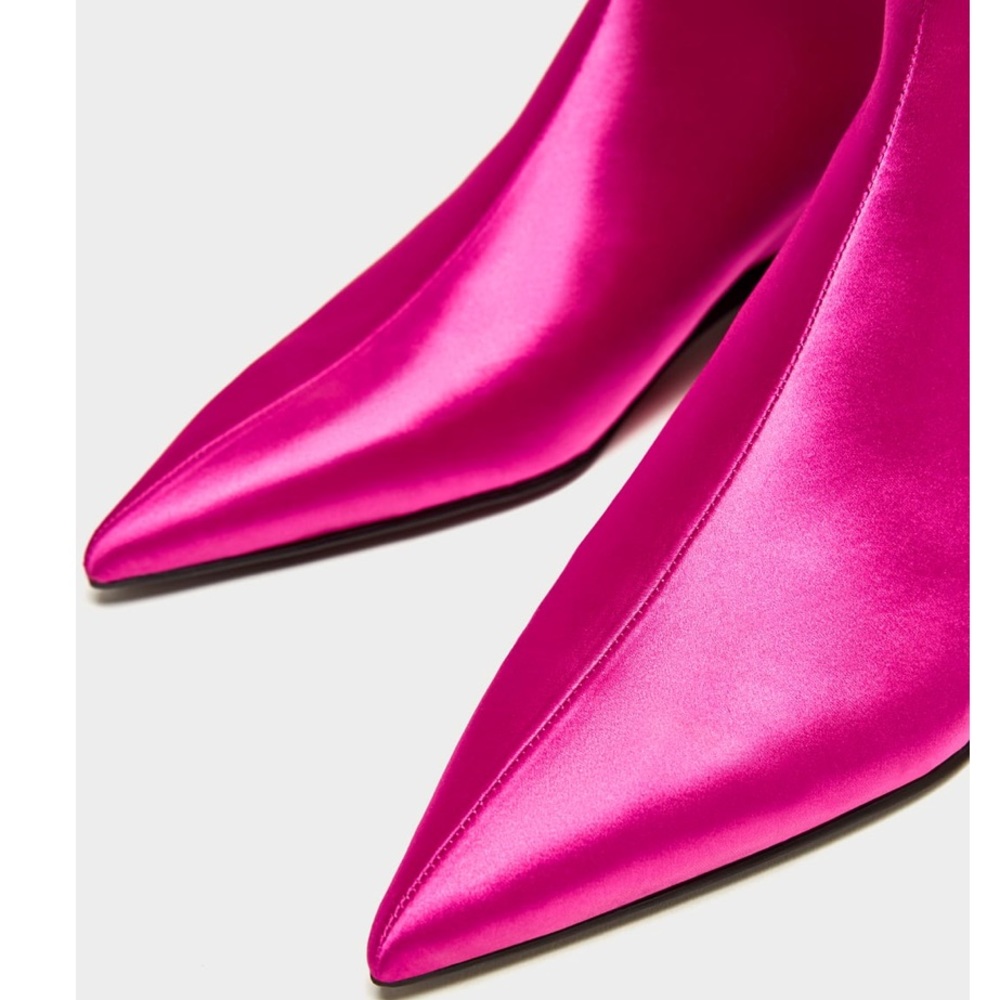 NEW ZaRa SATEEN POINTED ANKLE BOOTS PINK FUSCHIA - Picture 5 of 6